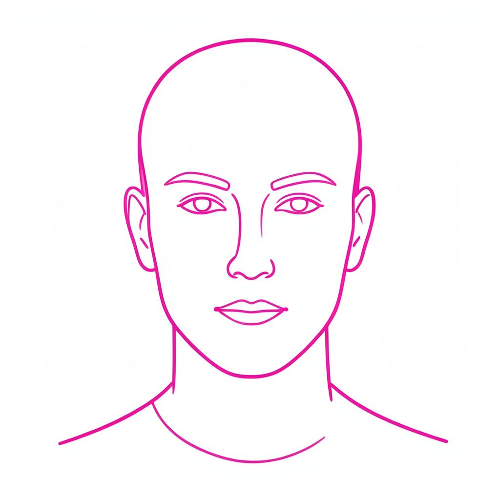 Dibujo de línea sencillo de un rostro genérico en tonos gris y rosa, estilo minimalista y neutro